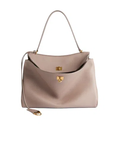 BALENCIAGA WOMEN'S RODEO HANDBAG MEDIUM GRAINED CALFSKIN IN SESAME
