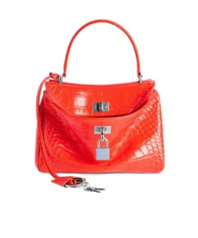 Balenciaga Women's Rodeo Handbag Mini With Rhinestones In Pop Orange