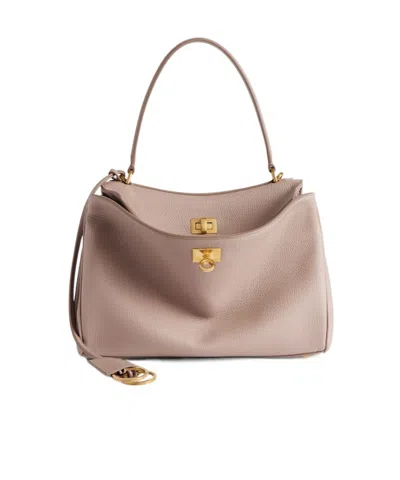 Balenciaga Women's Rodeo Handbag Small Grained Calfskin In Sesame