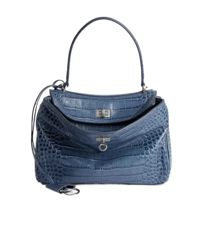 Balenciaga Women's Rodeo Handbag Small In Faded Dark Blue