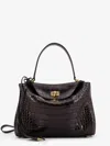 Balenciaga Women Rodeo Leather Shoulder Bag With Croco Effect In Burgundy
