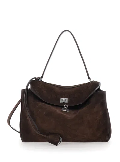 Balenciaga Women 'rodeo Medium' Brown Shoulder Bag With Removable Shoulder Strap In Suede Woman