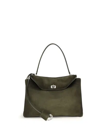 Balenciaga Olive Green Suede Medium Rodeo Handbag In Brown