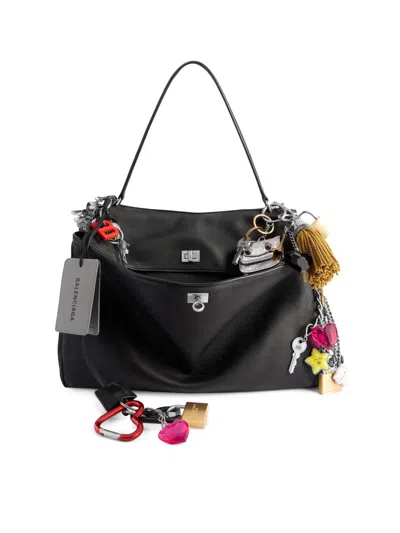 Balenciaga Women's Rodeo Used Effect Large Handbag With Charms In Black