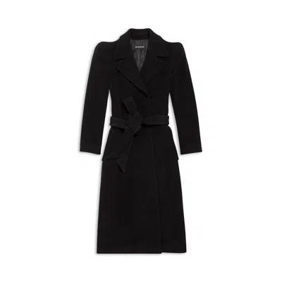 Pre-owned Balenciaga Women's Round Shoulder Fitted Coat In Black