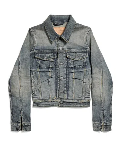 Balenciaga Women's Ruched Denim Jacket In Blue