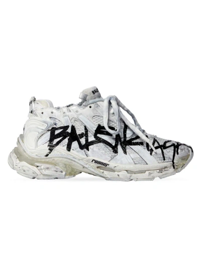 Balenciaga Women's Runner Graffiti Sneakers In White