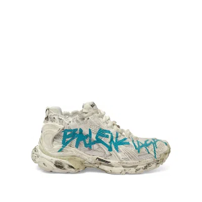 Balenciaga Mesh And Nylon Sneakers With Worn-out Effect In White/blue