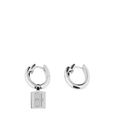 Balenciaga Women's Saint-germain Tag Earrings In Shiny Silver