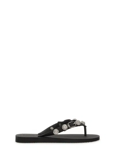 Balenciaga Women Black Rubber Cagole Thong Slippers In Multi