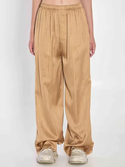 Balenciaga Satin Trousers In Brown