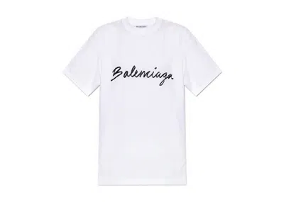 Pre-owned Balenciaga Women's Script Logo T-shirt In White/black