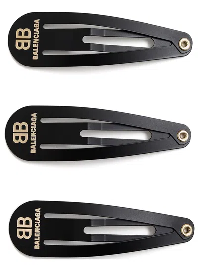 Balenciaga Women Set Of 3 'holli' Hair Pins In Black