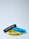 Balenciaga Women Set Of Three Logo Print Bracelets In Multi