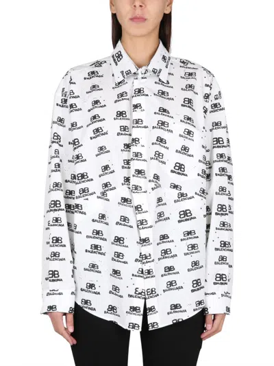 Balenciaga Hand-drawn Bb Cotton Poplin Swing Shirt In White