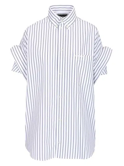 Balenciaga Women White Shirt With Button-down Collar Striped Motif And Front Pocket In Cotton Woman In Multi