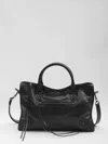 Balenciaga Leather Shoulder Bag With Front Zip Pocket In Black