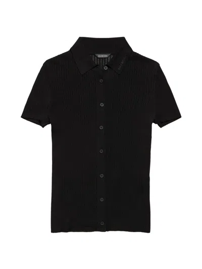 Balenciaga Short Sleeved Ribbed Viscose And Cotton Knit Top In Black