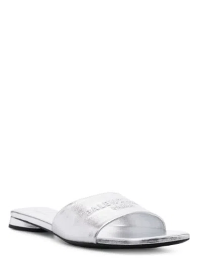 Balenciaga Metallic Leather Slip-ons For Women In Silver