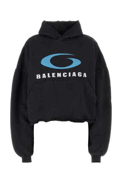 Balenciaga Women Slate Cotton Sweatshirt In Black