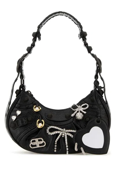 Balenciaga Women Slate Leather Le Cagole Xs Shoulder Bag In Black