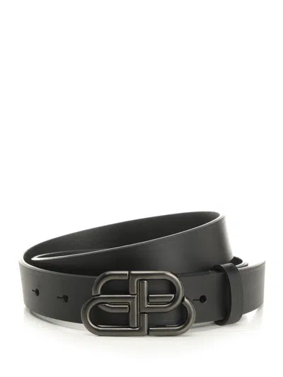 Balenciaga Women Slim Bb Belt In Black