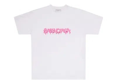 Pre-owned Balenciaga Women's Slime Medium Fit Vintage T-shirt In White/pink
