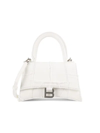 Balenciaga Women's Small Hourglass Textile Top Handle Bag In White