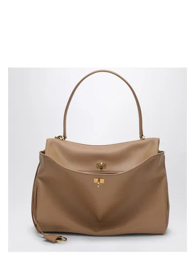BALENCIAGA WOMEN'S SMOOTH COFFE MILK CALFSKIN LARGE RODEO BAG