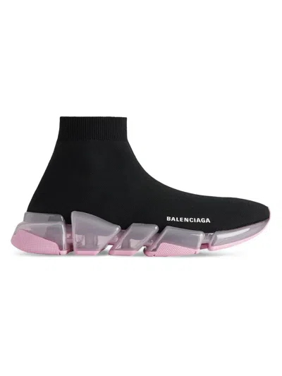 Balenciaga Women's Speed 2.0 Full Clear Sole Recycled Knit Sneakers In Black