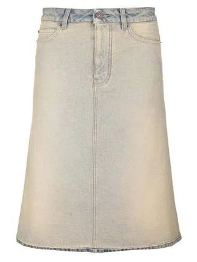 Balenciaga Midi Denim Skirt: Inside Out Design For Women In Multicolor