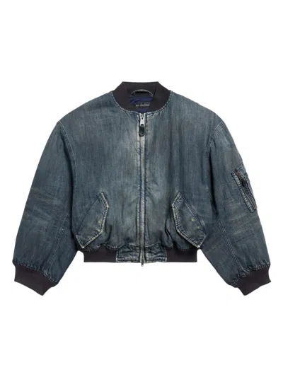 Balenciaga Women's Standard Denim Bomber In Blue