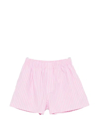 Balenciaga Women Striped Cotton Shorts In Pink