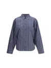 Balenciaga Striped Shirt In Blue