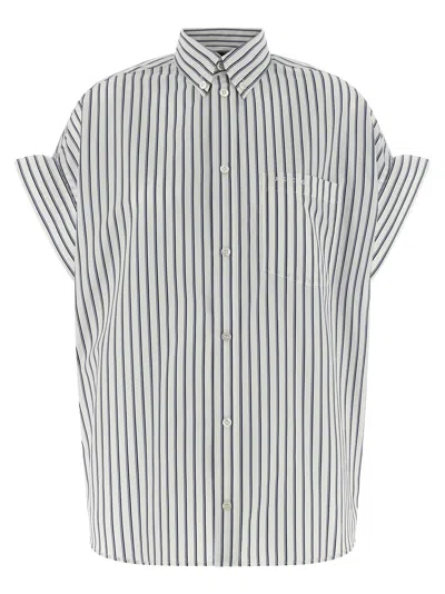 Balenciaga Women White Shirt With Button-down Collar Striped Motif And Front Pocket In Cotton Woman In Multi