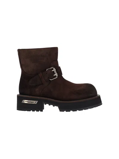 Balenciaga Women's Suede Buckle Ankle Boots In Brown