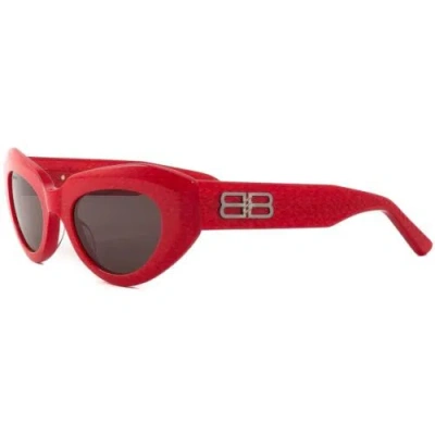 Pre-owned Balenciaga Women's Sunglasses Red Acetate Cat Eye Frame Grey Lens Bb0236s 003 In Gray