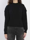 Balenciaga Cable Knit Logo Crew Neck Sweater In Black