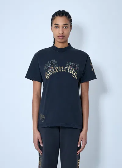 Balenciaga Women Tacky Tattoo Logo Motif T-shirt In Black