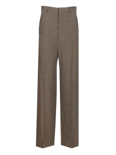 Balenciaga High Waist Checkered Straight Leg Trousers In Gray