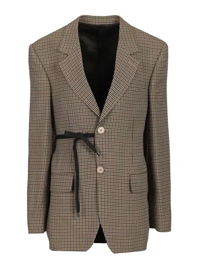 Balenciaga Tailored Wrap Jacket With Checkered Design For Women In Green
