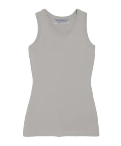 Balenciaga Logo-embroidered Ribbed-knit Tank Top In Gray