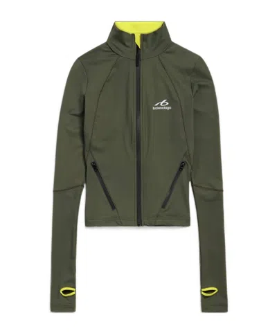 Balenciaga Women's Techwear Fitted Zip-up Top In Khaki/lime In Green