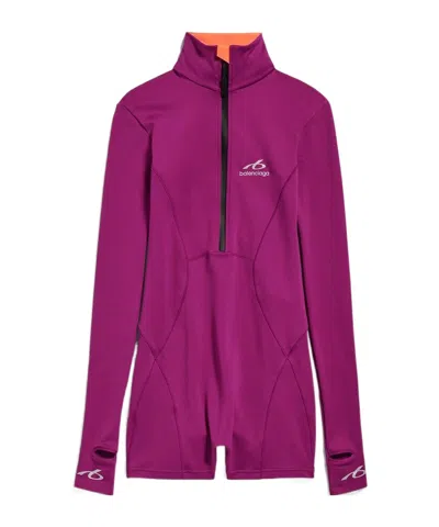 Balenciaga Women's Techwear Short Long Sleeve Bodysuit In Violet/orange In Purple