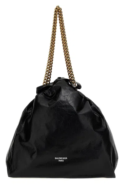 Balenciaga Medium Leather Crush Tote Bag In Black