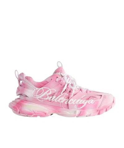 Balenciaga Women's Track Stencil Logo Sneaker In Pink/white