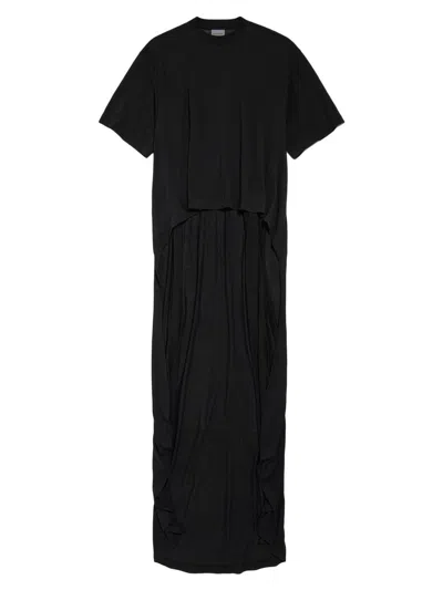 Balenciaga Black Maxi Train T-shirt In Cotton Jersey In Multi
