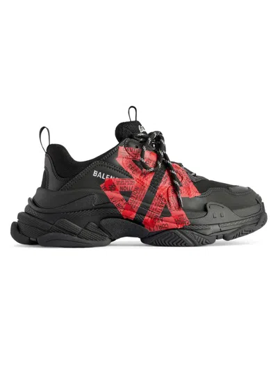 Balenciaga Triple S Tape-detail Sneakers In Black