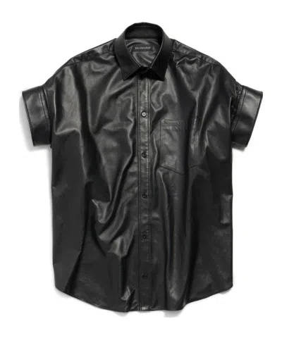 Balenciaga Leather Shirt In Black