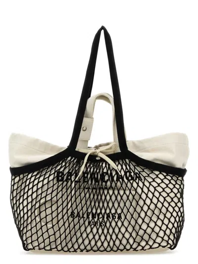 BALENCIAGA WOMEN'S TWO-TONE CANVAS AND MESH MEDIUM 24/7 SHOPPING BAG | 7918092AA47 COLOR 9960